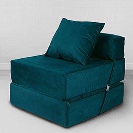 Бескаркасное Кресло-кровать Глубокая бирюза, размер ХXXХL, мебельный велюр