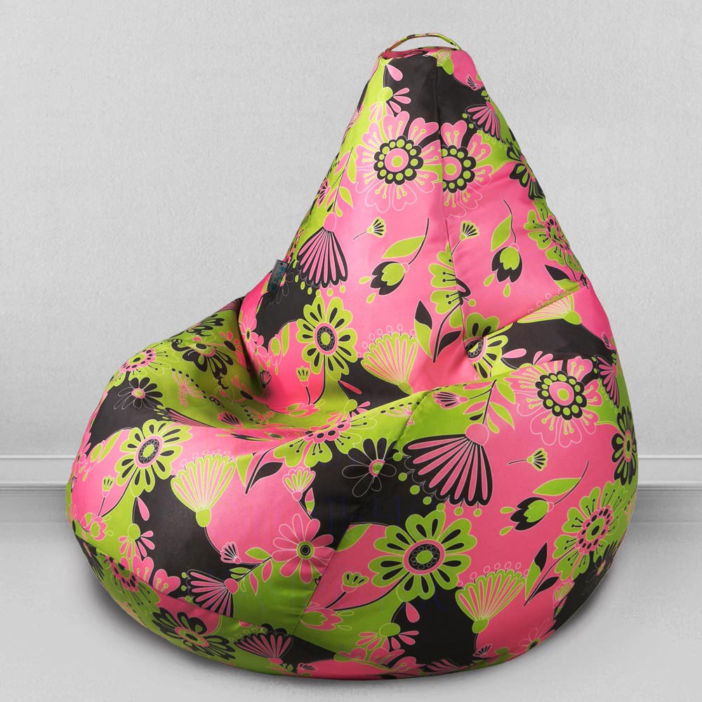 Кресло-мешок груша Цветы розовые, размер XL-Компакт, мебельный хлопок
