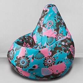 Кресло-мешок груша Цветы бирюзовые, размер XL-Компакт, мебельный хлопок 0