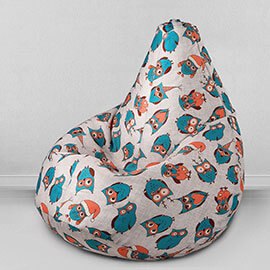 Кресло-мешок груша Новогодние Совы, размер XХХL-Стандарт, мебельный хлопок