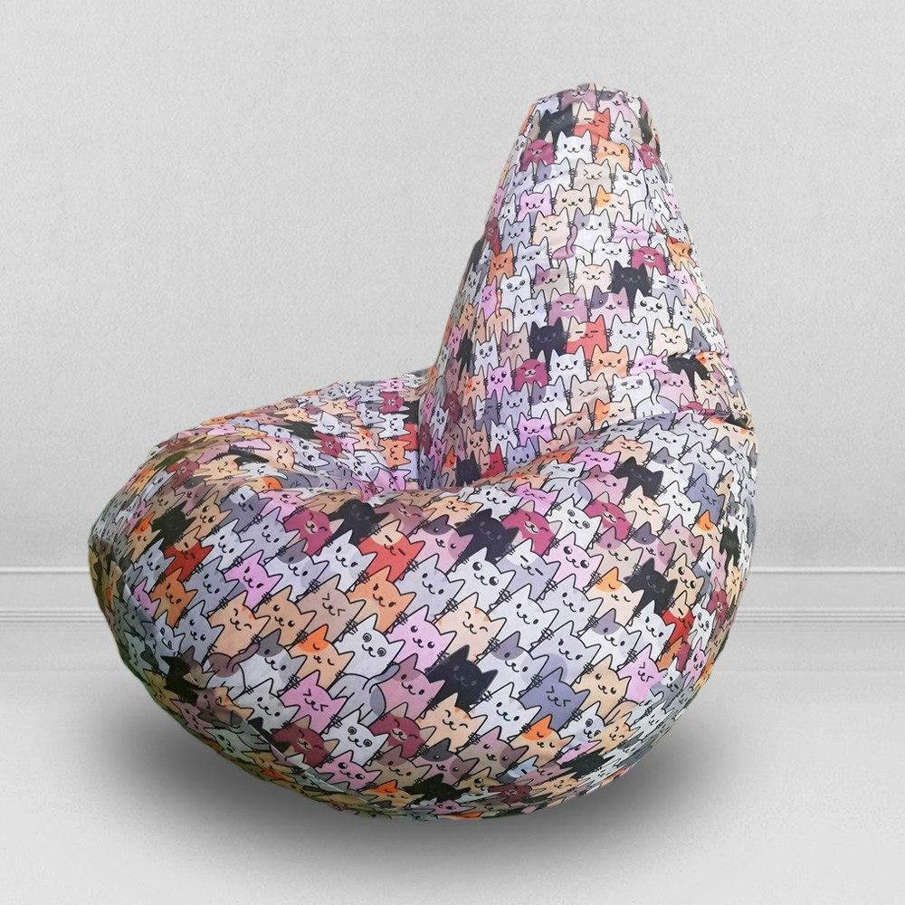 Кресло-мешок груша Коты Серые, размер XL-Компакт, оксфорд