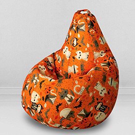 Кресло-мешок груша Хеллоуин Кошки, размер XХХL-Стандарт, мебельный хлопок 0