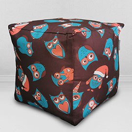 Пуфик-кубик Ночные новогодние совы, мебельный хлопок 0