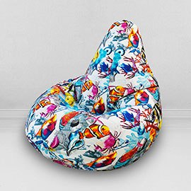Кресло-мешок груша Рыбки, размер XL-Компакт, мебельный хлопок