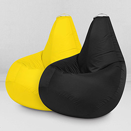 Два кресла-мешка по цене одного Желтый и Черный, размер XL-Компакт, оксфорд
