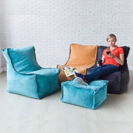 Бескаркасное кресло Лофт Серо-голубой, размер ХXXХL, микровельвет 0