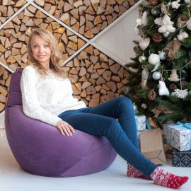 Кресло-мешок груша Баклажан, размер XL-Компакт, мебельный велюр 1