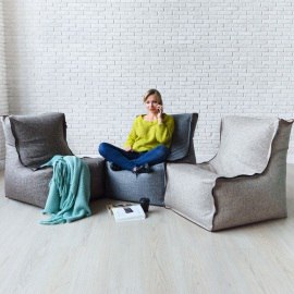 Бескаркасный модульный диван, 3 секции Лофт Синий-ментол-бирюза, жаккард 3