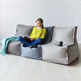 Бескаркасный модульный диван, 3 секции Лофт Коричневый-бежевый-серый, жаккард 6