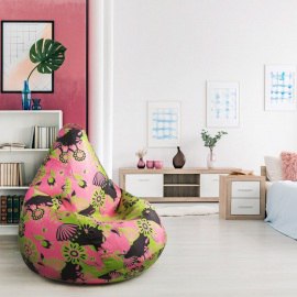 Кресло-мешок груша Цветы розовые, размер XХХL-Стандарт, мебельный хлопок 5