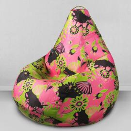 Кресло-мешок груша Цветы розовые, размер ХХL-Миди, мебельный хлопок