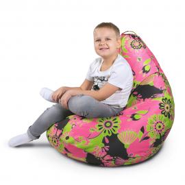 Кресло-мешок груша Цветы розовые, размер XL-Компакт, мебельный хлопок 0