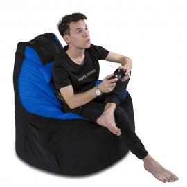 Кресло-мешок игровое кресло Геймер Черно-голубое, размер ХXXХL, мебельный велюр 1