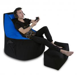 Кресло-мешок игровое кресло Геймер Черно-голубое, размер ХXXХL, мебельный велюр 2