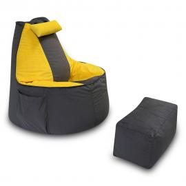 Кресло-мешок игровое кресло Геймер Серо-желтое, размер ХXXХL, мебельный велюр 0