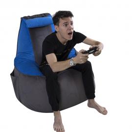 Кресло-мешок игровое кресло Геймер Серо-голубое, размер ХXXХL, мебельный велюр 0