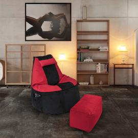 Кресло-мешок игровое кресло Геймер Черно-красное, размер ХXXХL, мебельный велюр 3