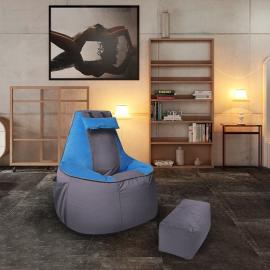 Кресло-мешок игровое кресло Геймер Серо-голубое, размер ХXXХL, мебельный велюр 0
