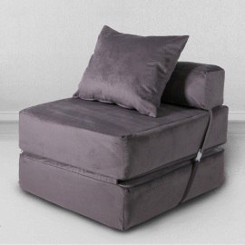 Бескаркасное Кресло-кровать Антрацит, размер ХXXХL, мебельный велюр