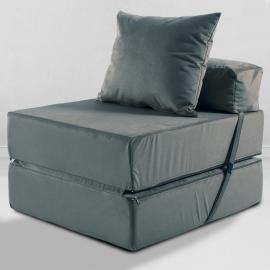 Бескаркасное Кресло-кровать Сталь, размер ХXXХL, мебельный велюр 0