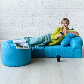 Бескаркасное Кресло-кровать Бирюза, размер ХXXХL, мебельный велюр 3