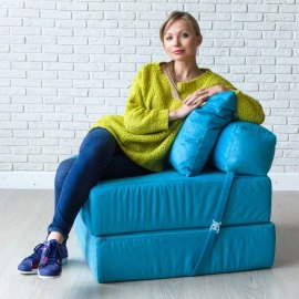Бескаркасное Кресло-кровать Бирюза, размер ХXXХL, мебельный велюр 4