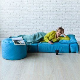 Бескаркасное Кресло-кровать Бирюза, размер ХXXХL, мебельный велюр 5