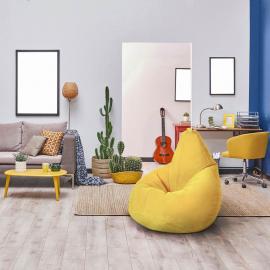 Кресло-мешок груша Желтый, размер XL-Компакт, мебельный велюр 1