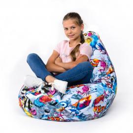 Кресло-мешок груша Рыбки, размер XL-Компакт, мебельный хлопок 0