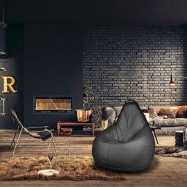 Кресло-мешок груша Черный, размер XL-Компакт, экокожа 0