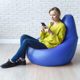 Кресло-мешок груша Синий, размер XХХL-Стандарт, экокожа 0