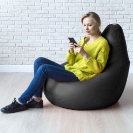 Кресло-мешок груша Черный, размер XХХL-Стандарт, экокожа 0