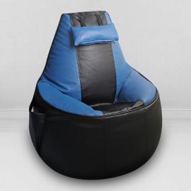 Кресло-мешок игровое кресло Геймер Черно-синее, размер ХXXХL, экокожа 0
