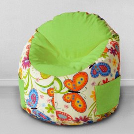 Пуфик-мешок для малышей Емеля Бабочки салатовый, мебельный хлопок