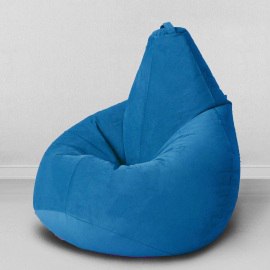 Кресло-мешок груша Сине-голубой, размер XL-Компакт, мебельный велюр 0