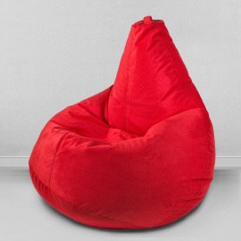 Кресло-мешок груша Красный, размер XL-Компакт, мебельный велюр