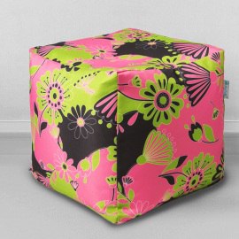 Пуфик-кубик Цветы розовые, мебельный хлопок 0