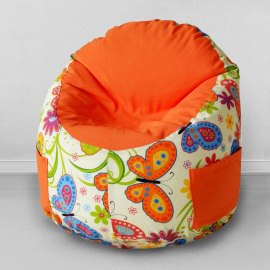 Пуфик-мешок для малышей Емеля Бабочки оранжевый, мебельный хлопок