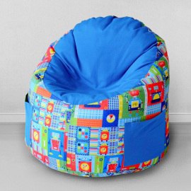 Пуфик-мешок для малышей Емеля Роботы синий, мебельный хлопок