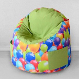 Пуфик-мешок для малышей Емеля Воздушные шары салатовый, мебельный хлопок