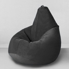 Кресло-мешок груша Черный, размер XL-Компакт, мебельный велюр
