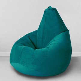 Кресло-мешок груша Темная бирюза, размер XL-Компакт, мебельный велюр
