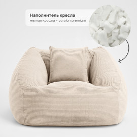 Бескаркасное кресло Нова Бежевый молочный, размер 5XL, вельвет 3 Бескаркасное кресло Нова Бежевый молочный, размер 5XL, вельвет 3