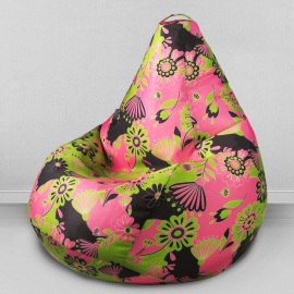 Чехол для кресла мешка Цветы розовые, размер Компакт, мебельный хлопок
