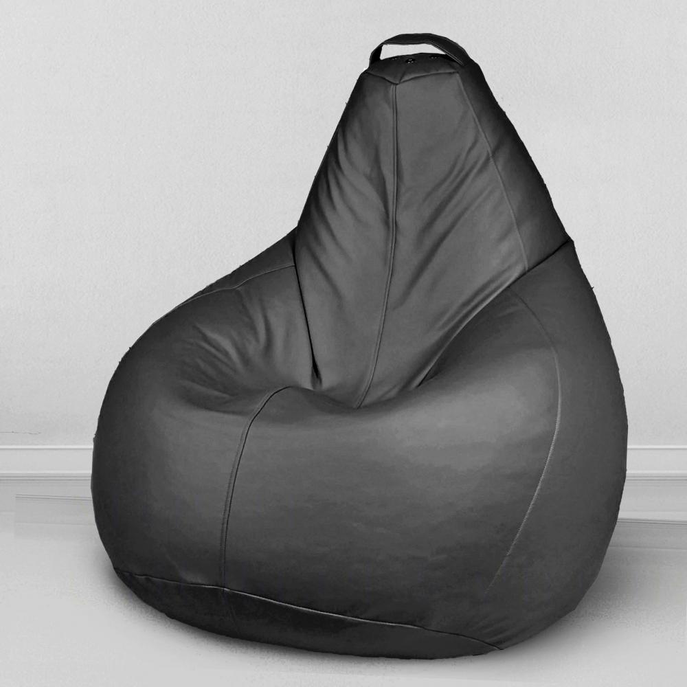 Кресло-мешок груша Черный, размер XL-Компакт, экокожа