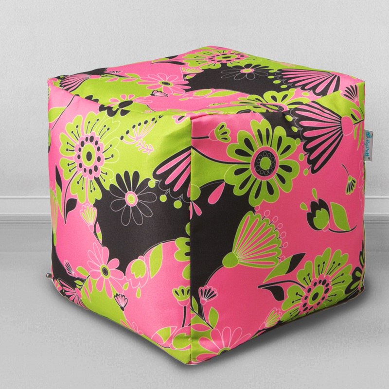 Пуфик-кубик Цветы розовые, мебельный хлопок