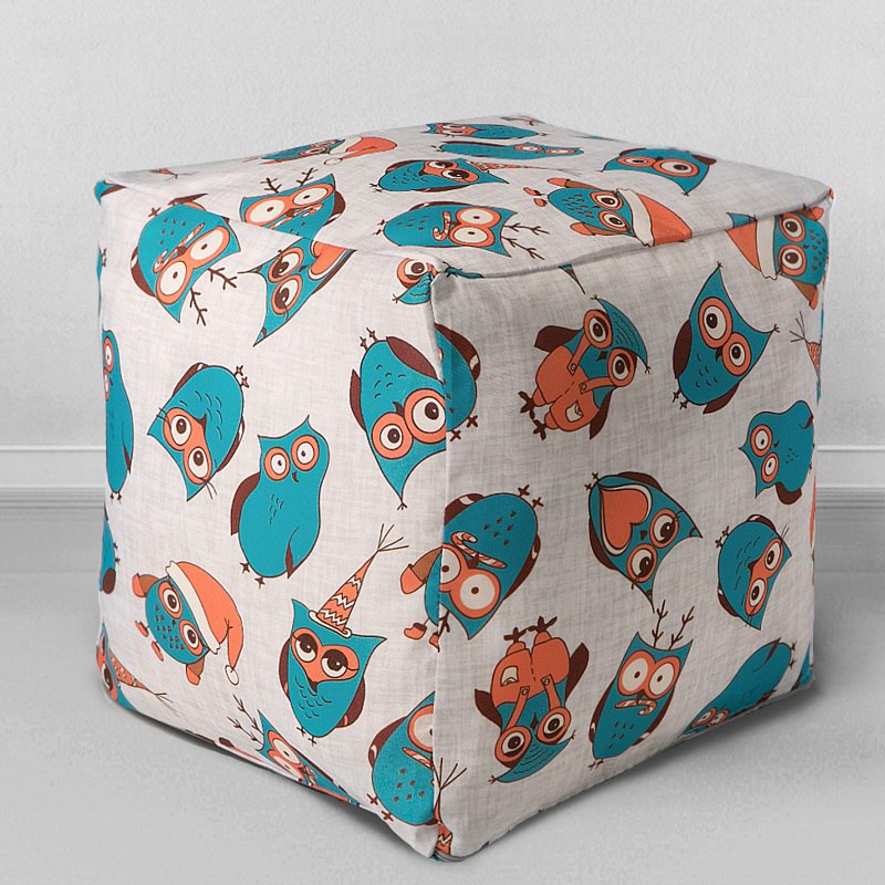 Пуфик-кубик Новогодние совы, мебельный хлопок