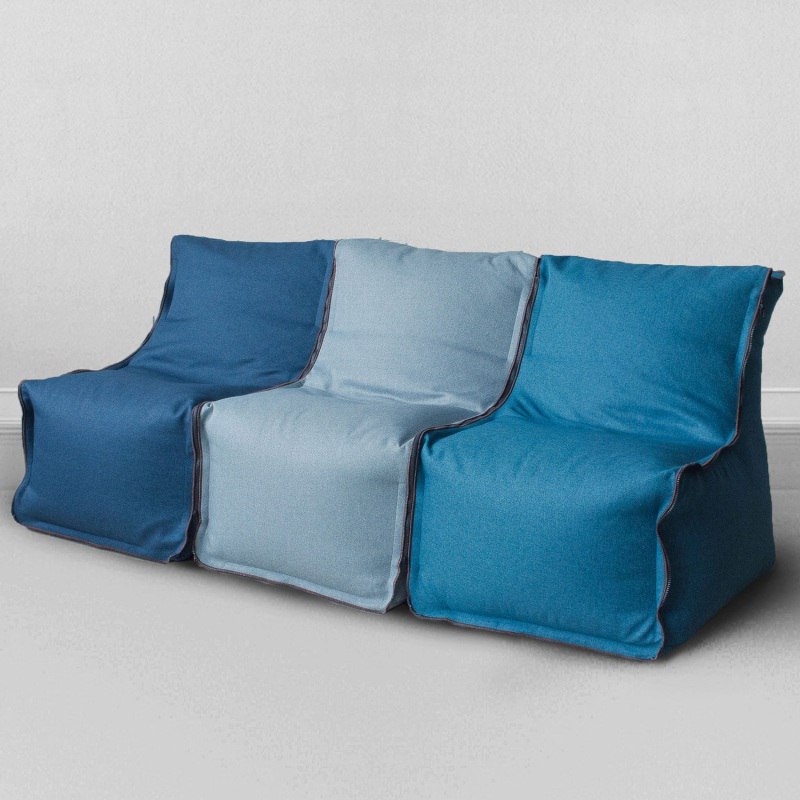 Бескаркасный модульный диван, 3 секции Лофт Синий-ментол-бирюза, жаккард